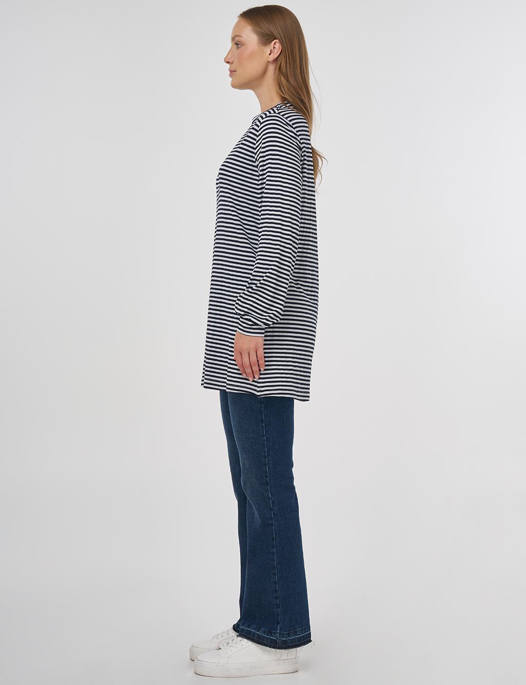 Striped Pattern Viscose Sweatshirt Black