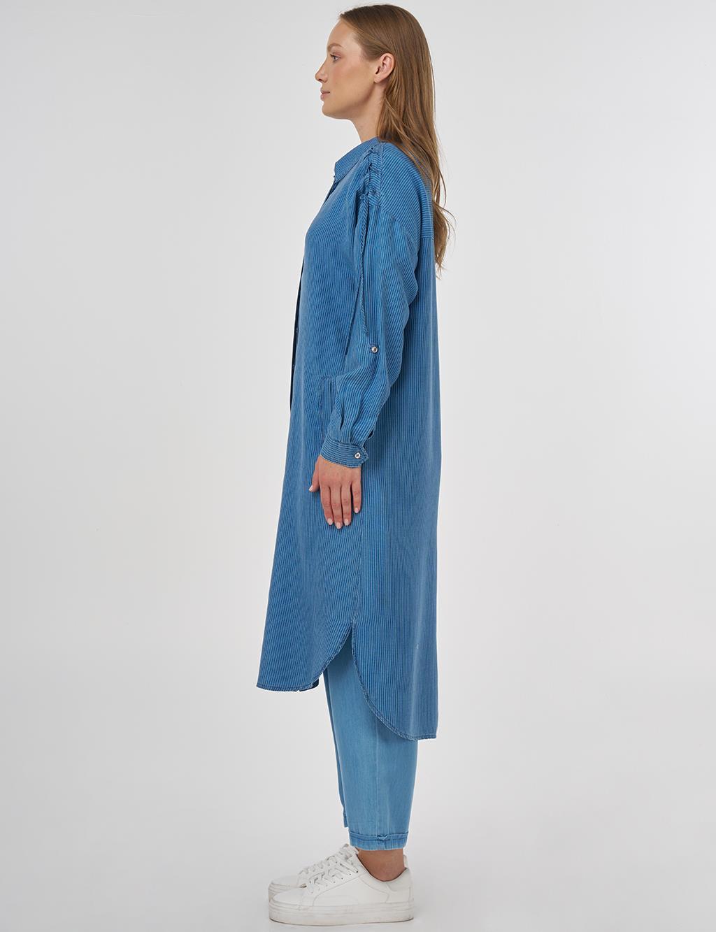 Drawstring Detailed Lyocell Tunic Navy Blue