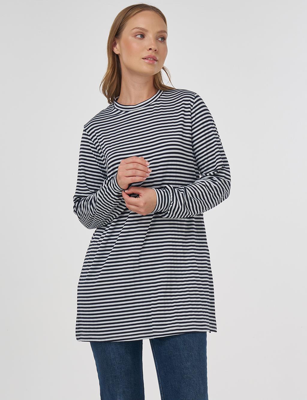 Striped Pattern Viscose Sweatshirt Black