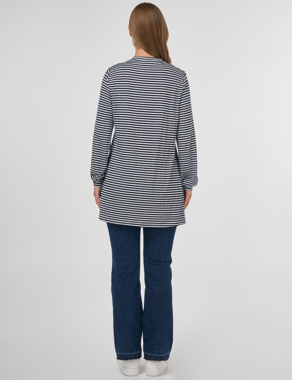 Striped Pattern Viscose Sweatshirt Black