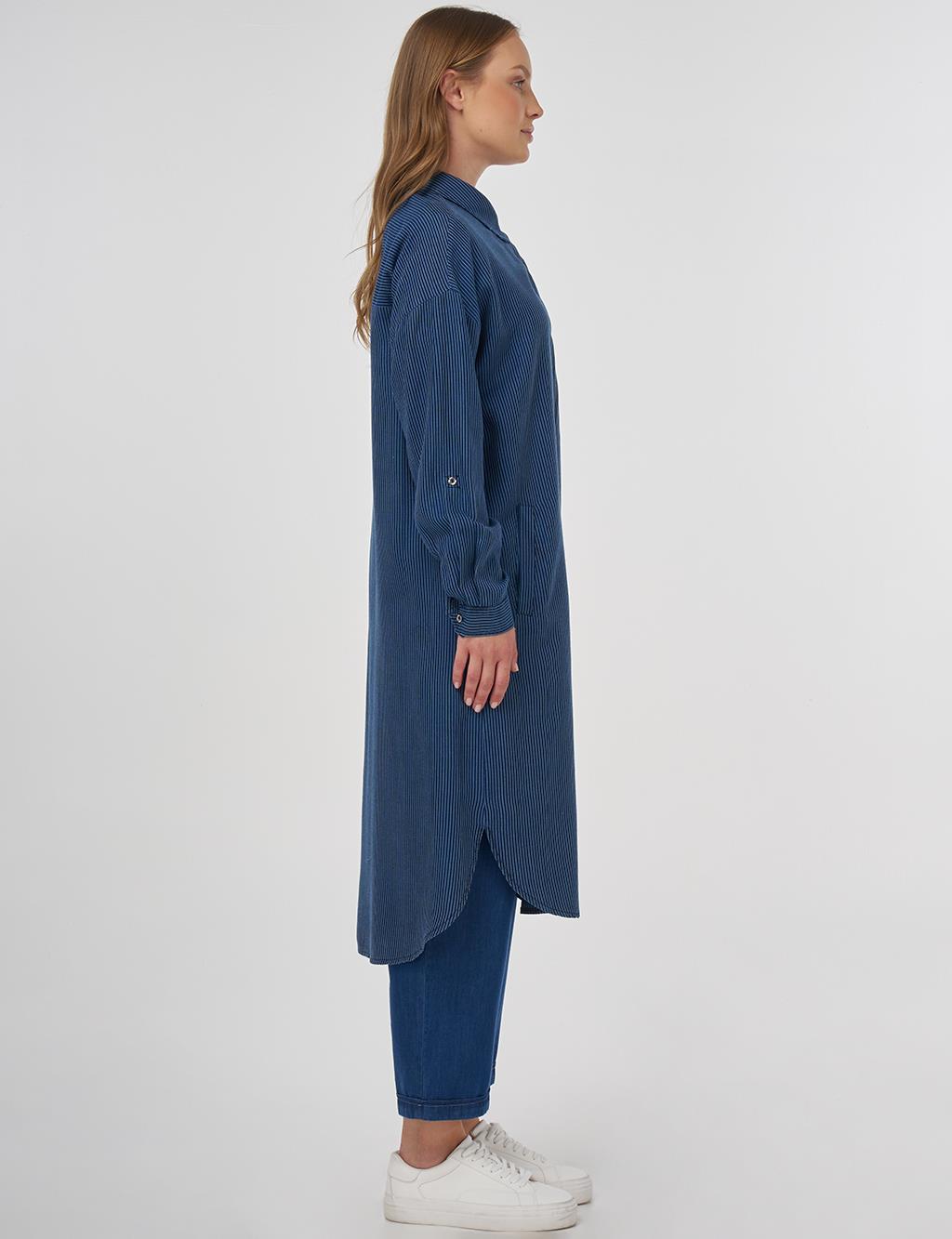 Drawstring Detailed Lyocell Tunic Indigo