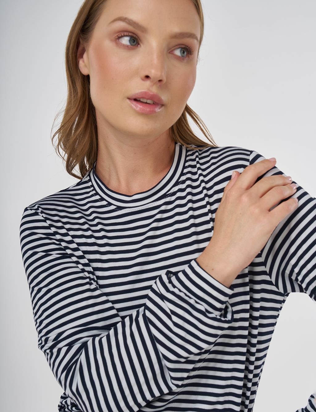 Striped Pattern Viscose Sweatshirt Black
