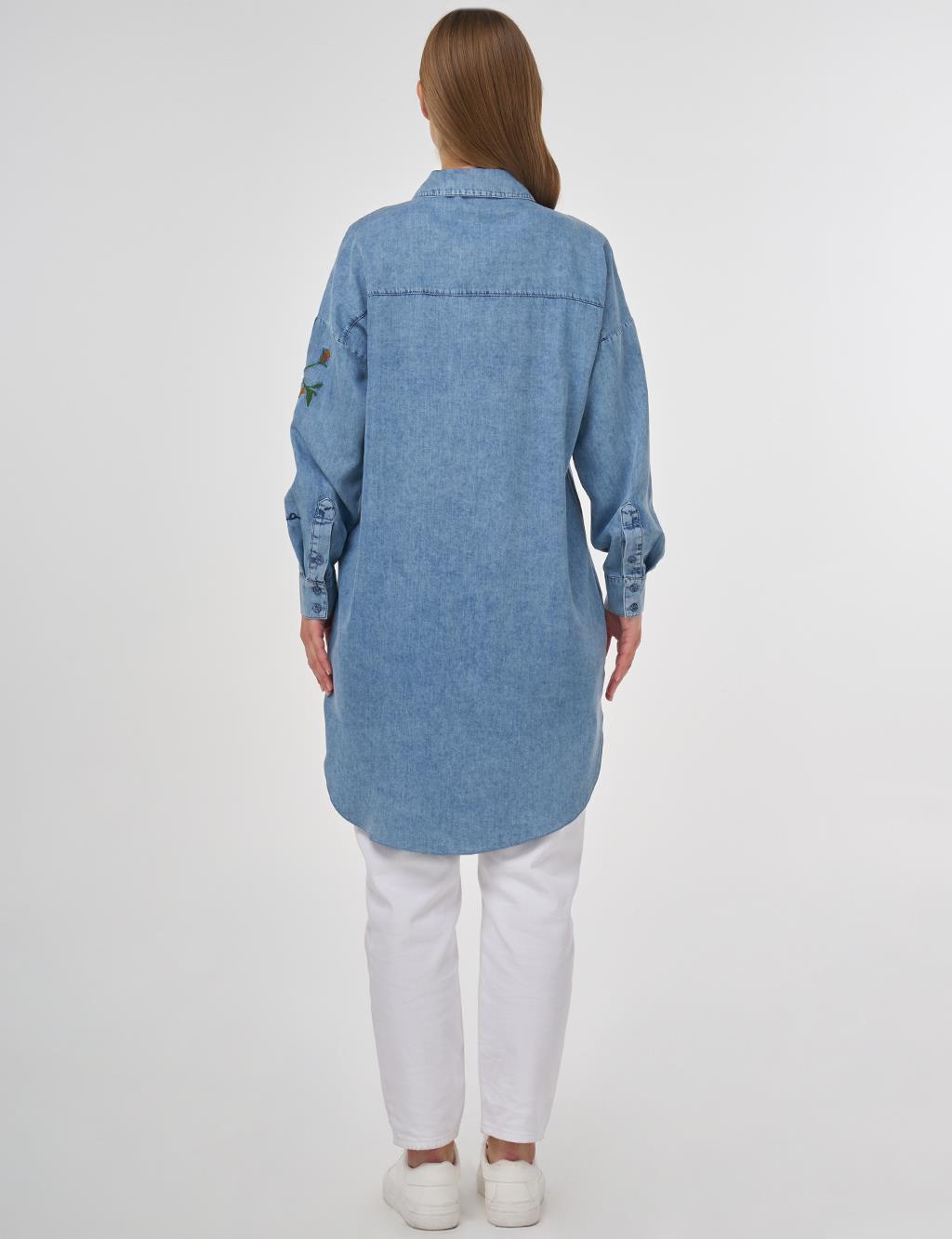 Embroidered Lyocell Tunic with Towel Wash Finish