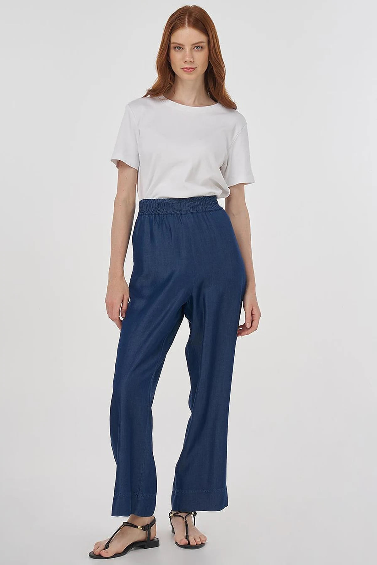 Wide Leg Lyocell Pants Navy 