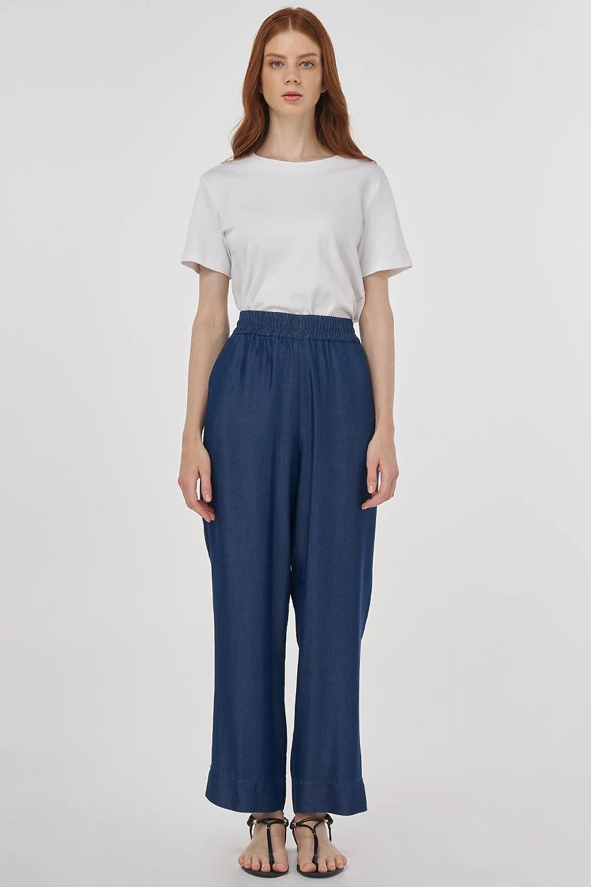 Wide Leg Lyocell Pants Navy 