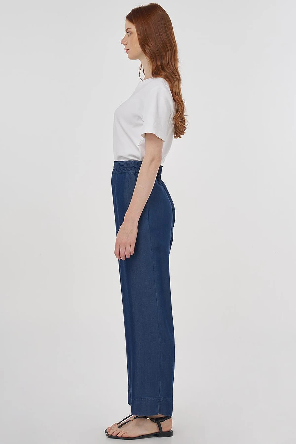 Wide Leg Lyocell Pants Navy 