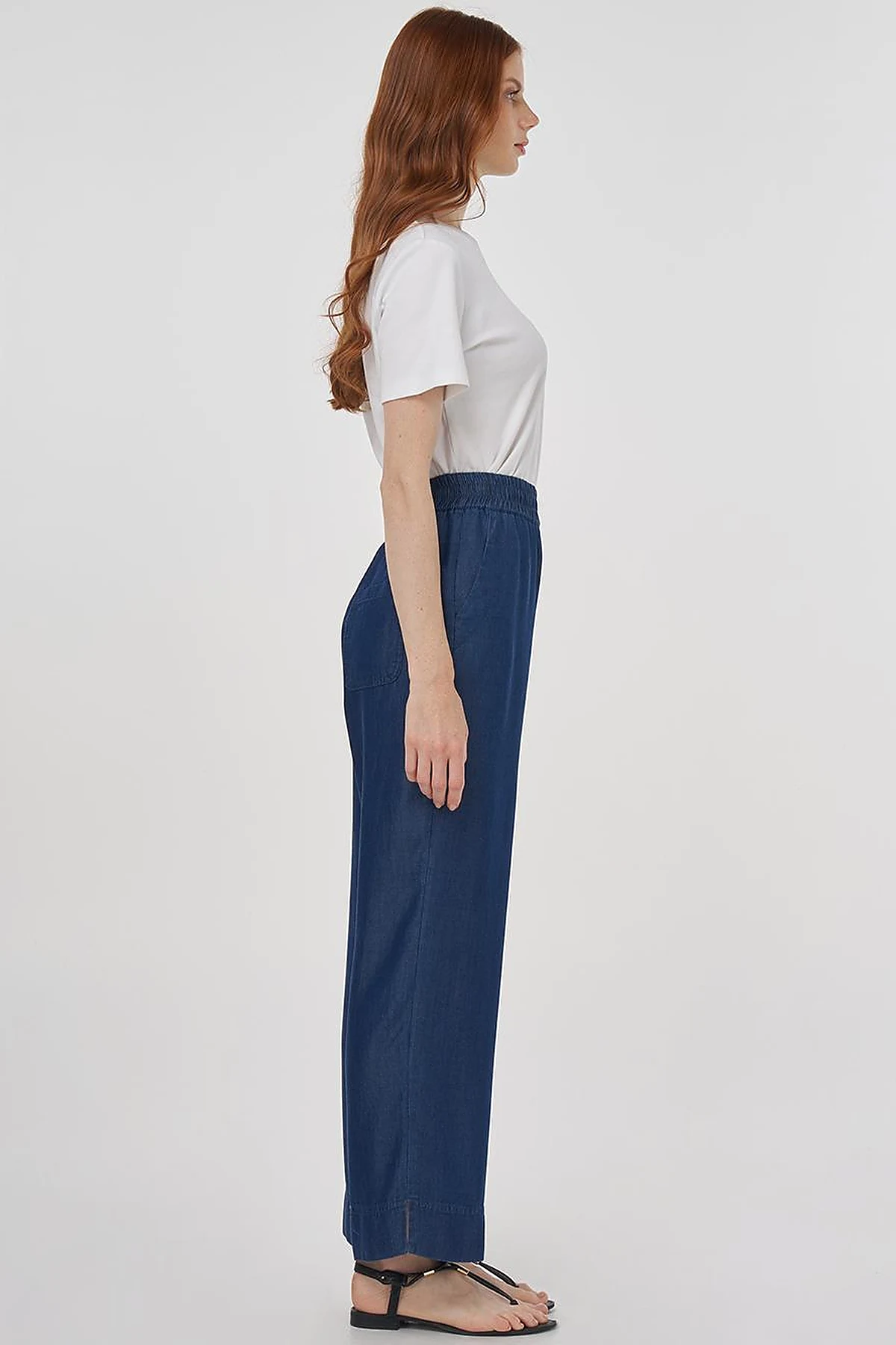 Wide Leg Lyocell Pants Navy 