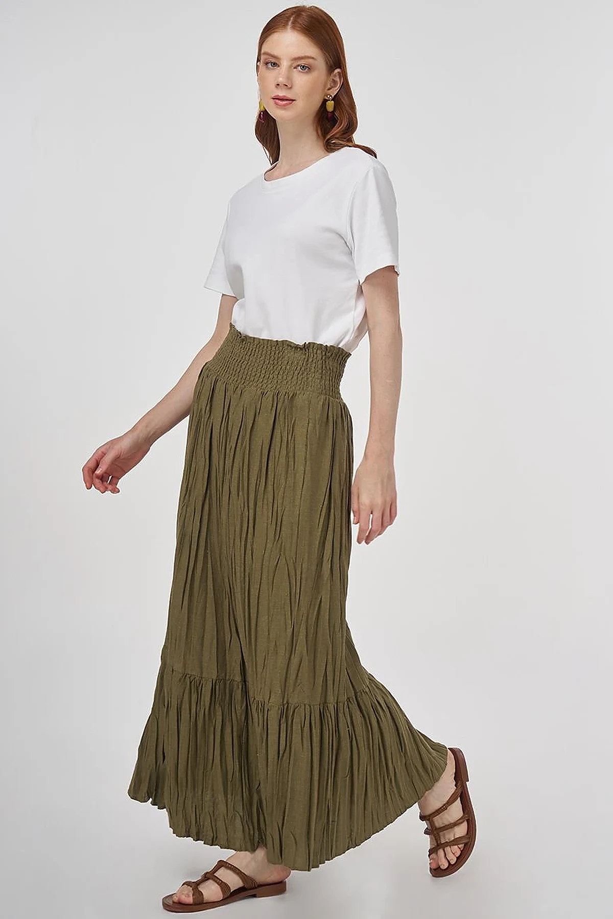 Gipe Seam Cotton Skirt Khaki