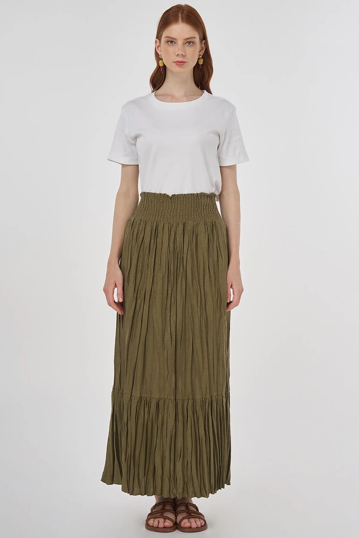 Gipe Seam Cotton Skirt Khaki
