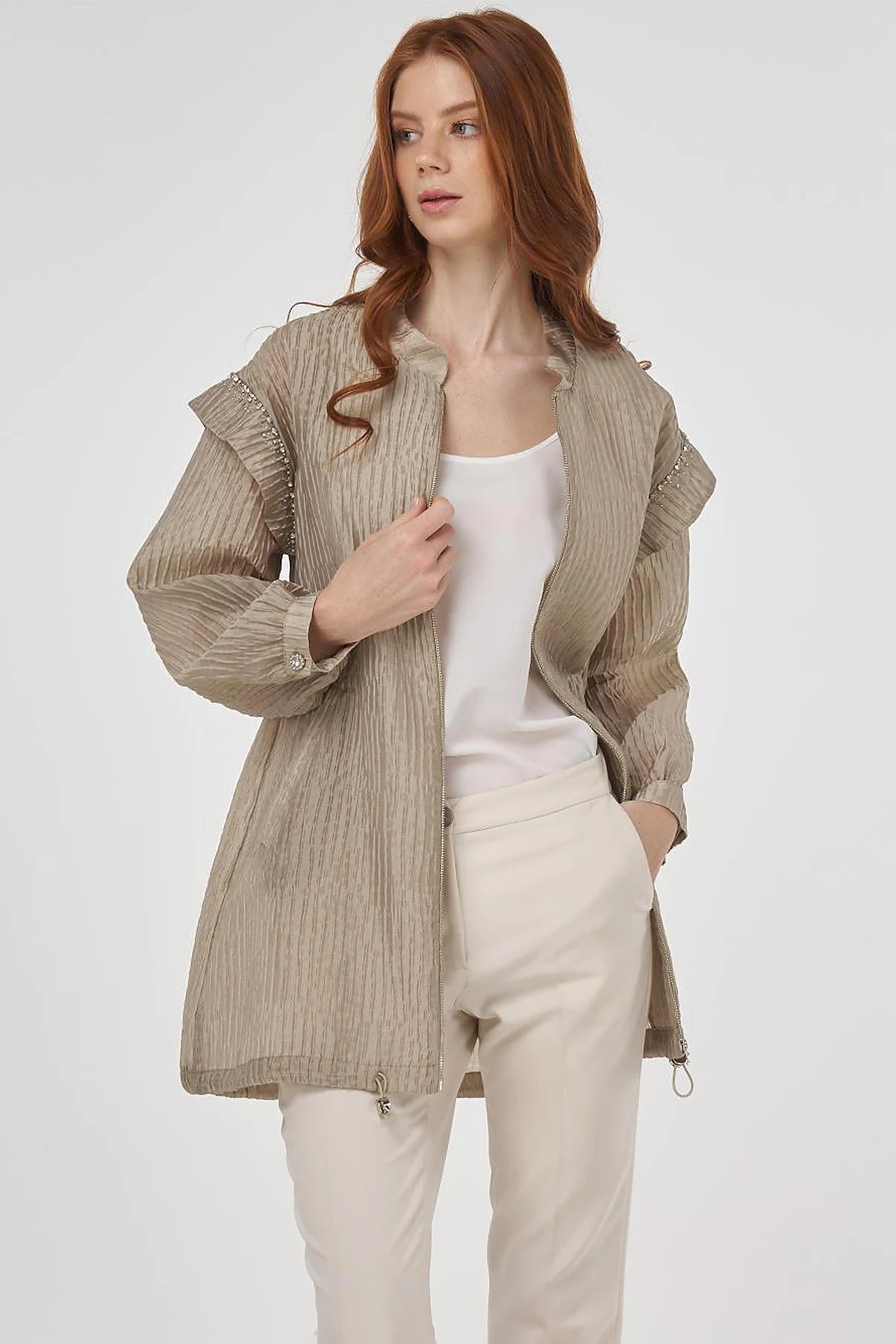 Embroidered Jacquard Jacket Moss Green