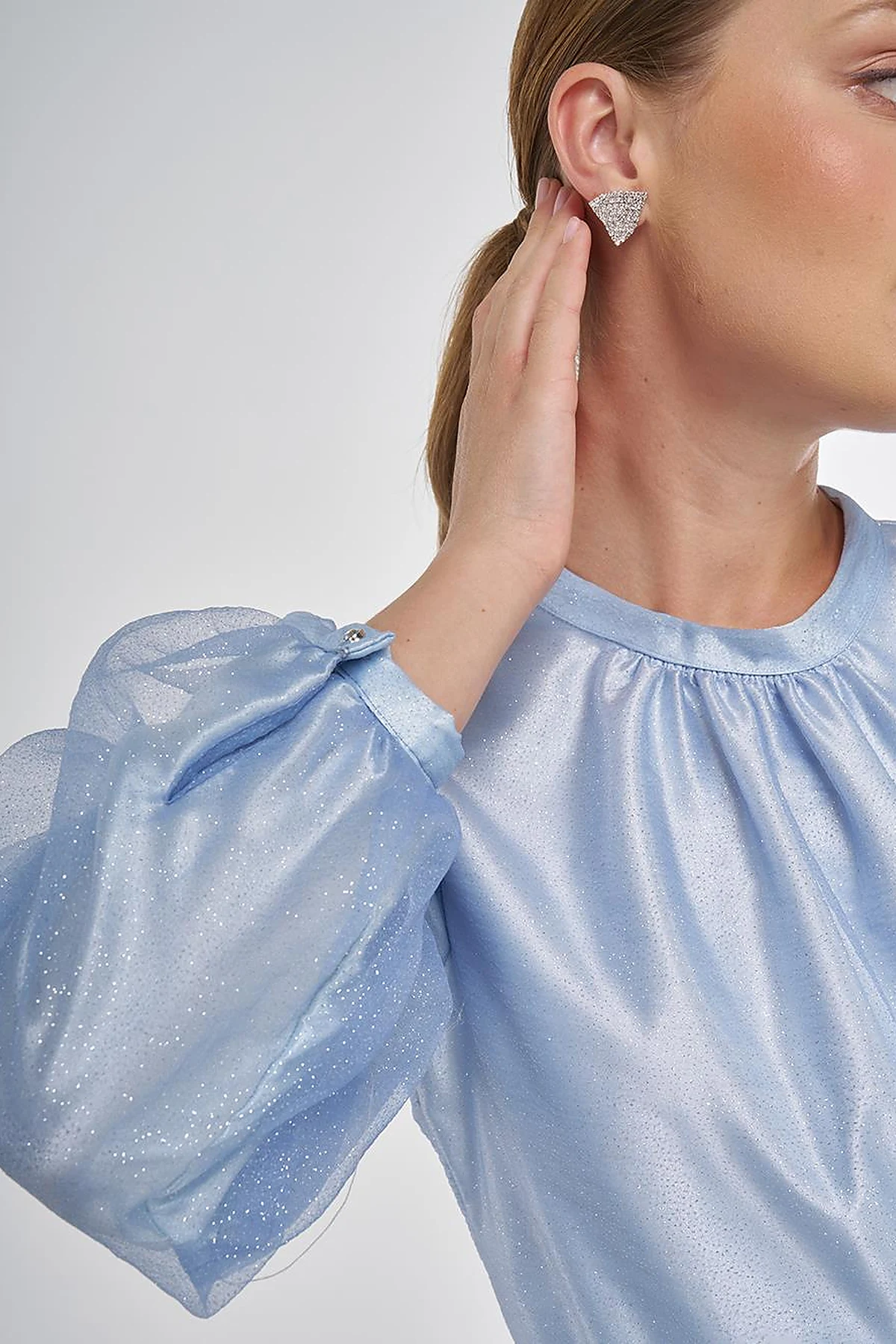Glitter Evening Dress with Tulle Overlay - Air Force Blue