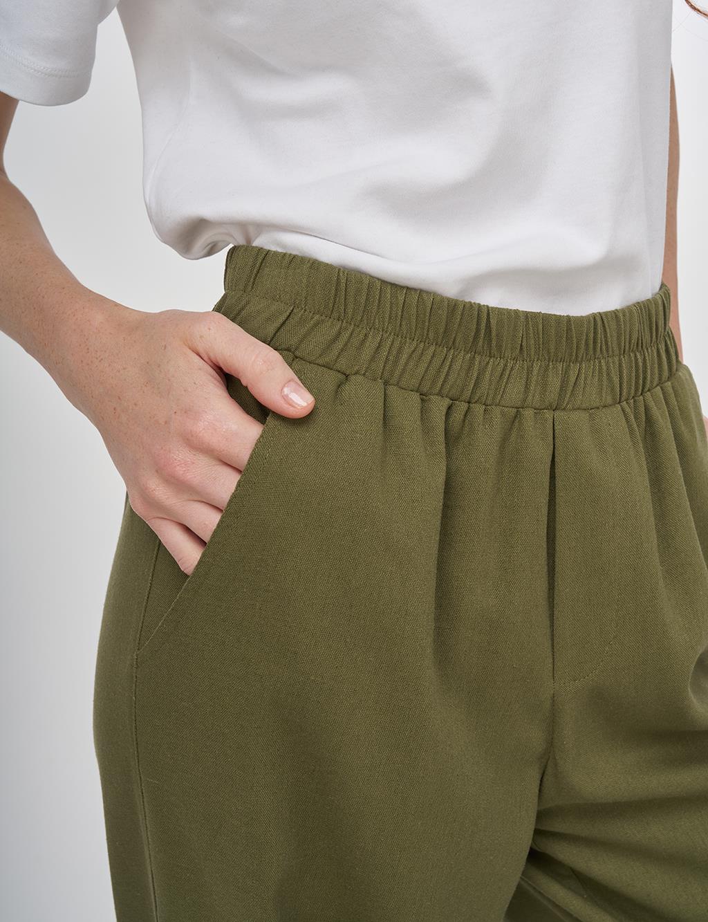 Relaxed Fit Viscose Pants Khaki