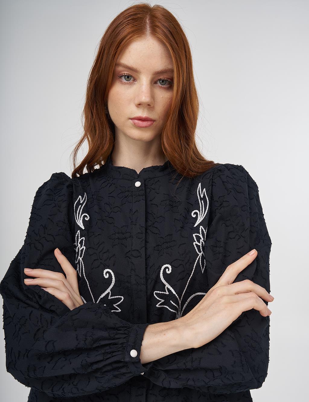 Embroidered Cotton Blouse Black