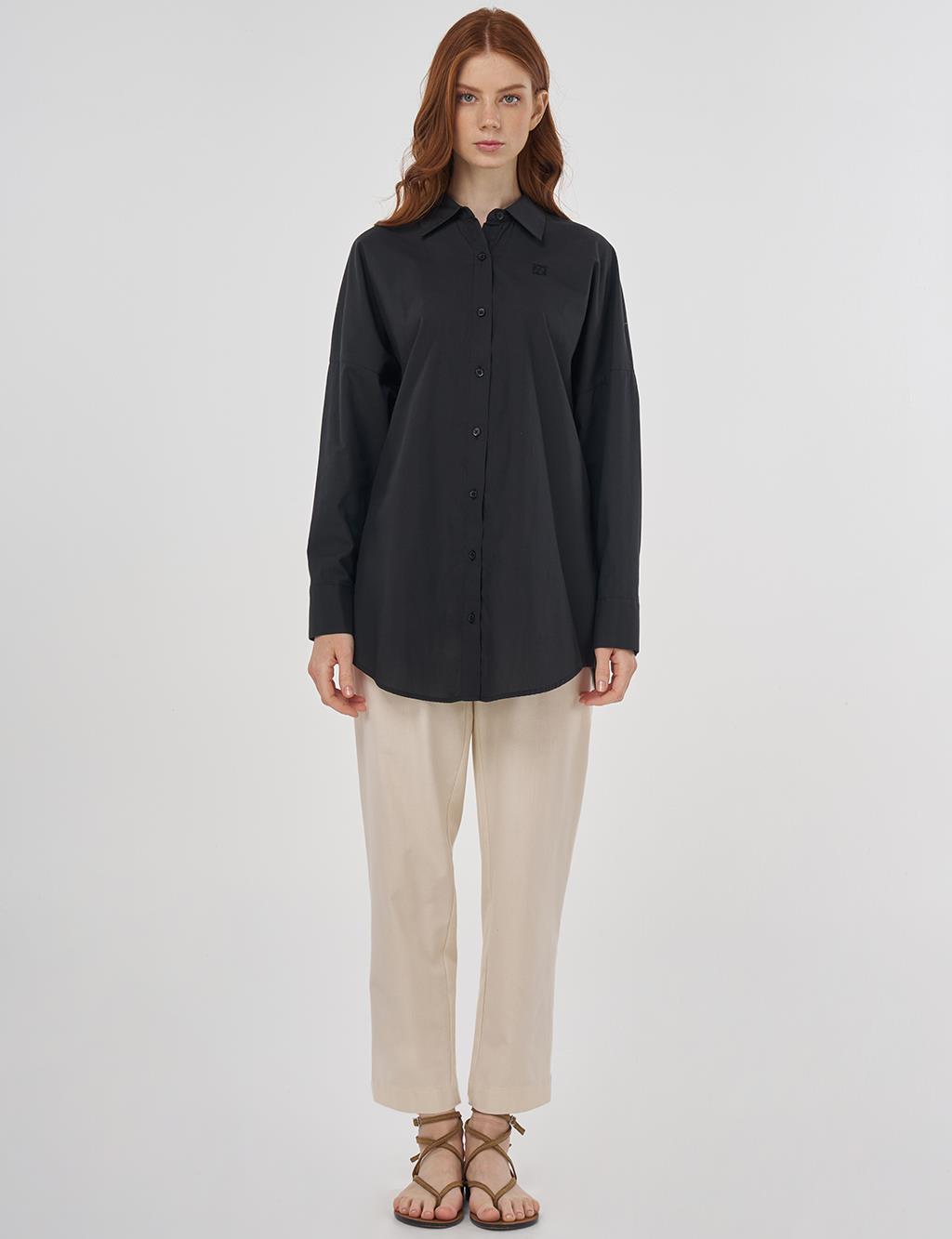 Relaxed Fit Cotton Tunic Black