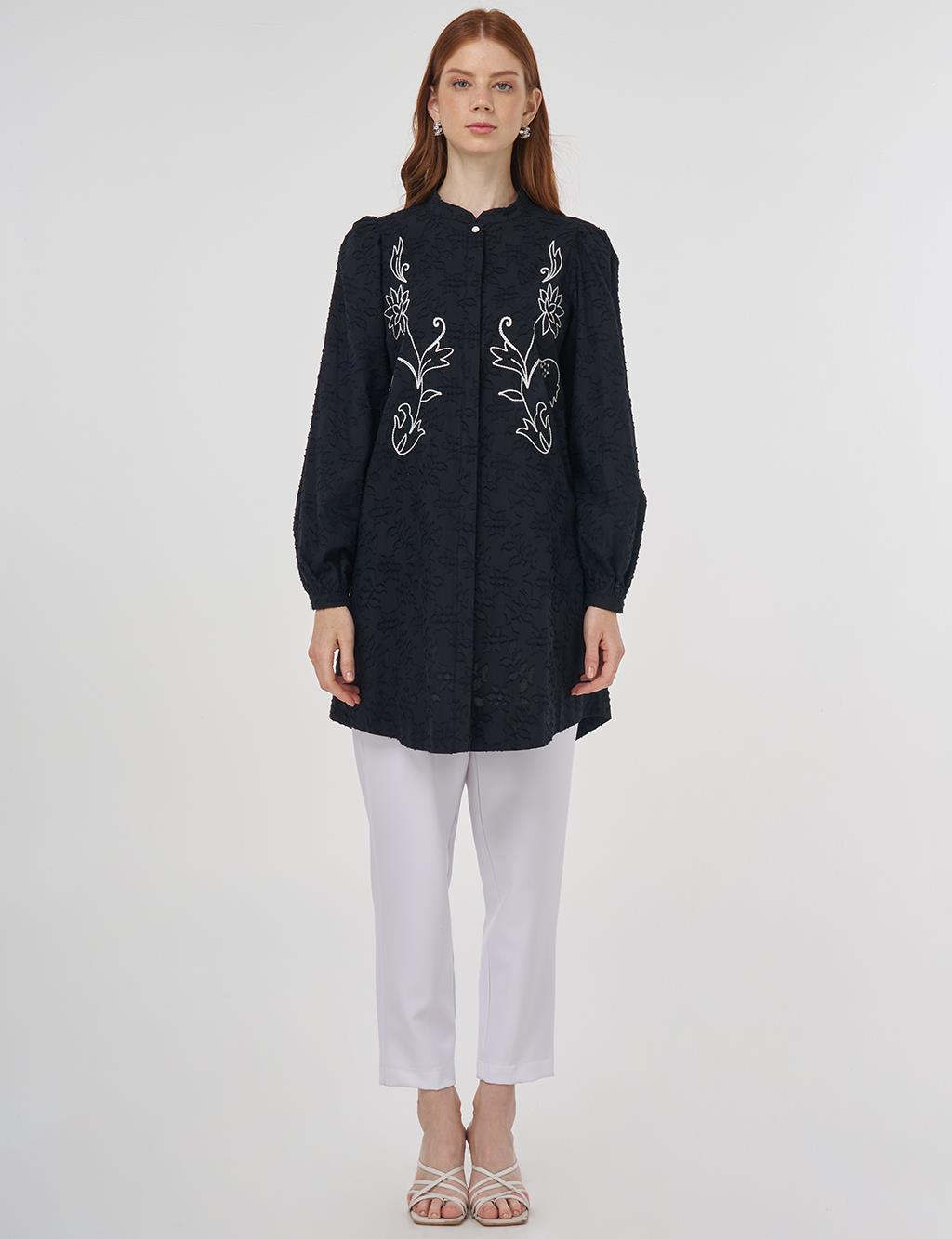 Embroidered Cotton Blouse Black