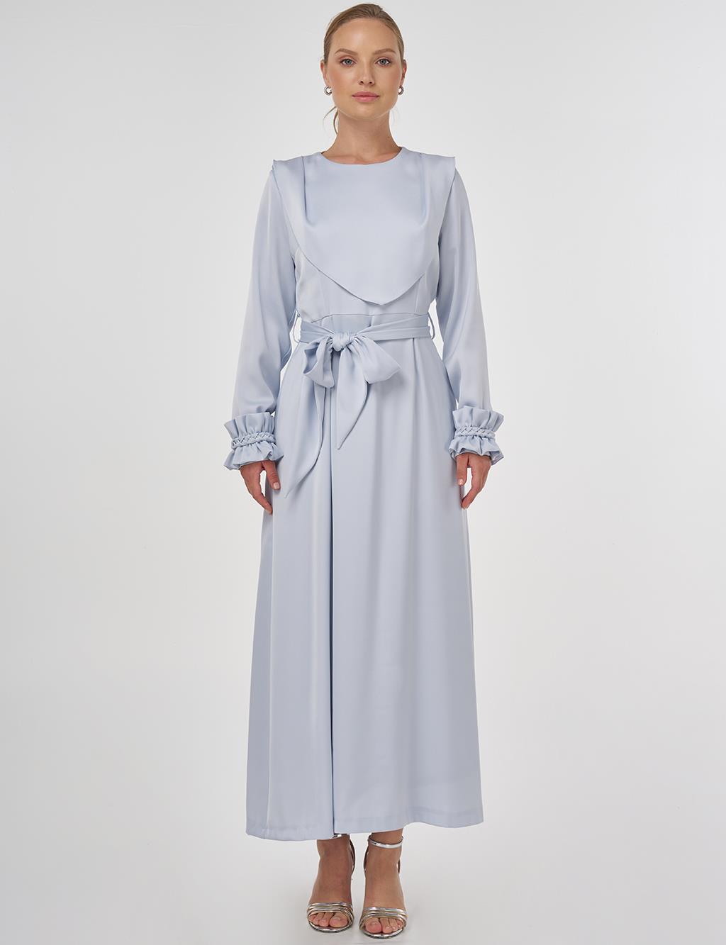 Satin Dress with Collar Detail Blue