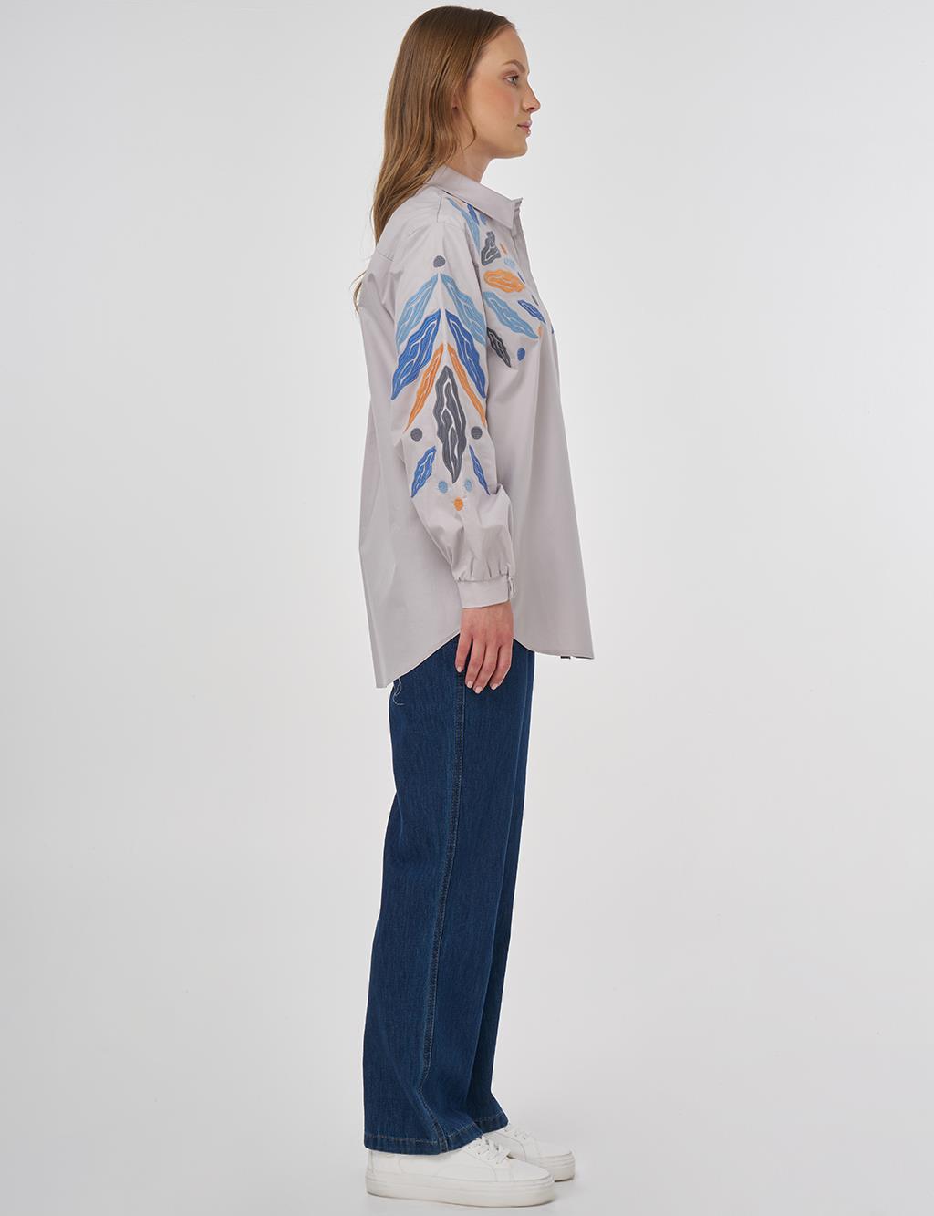 Embroidered Cotton Tunic in Light Grey