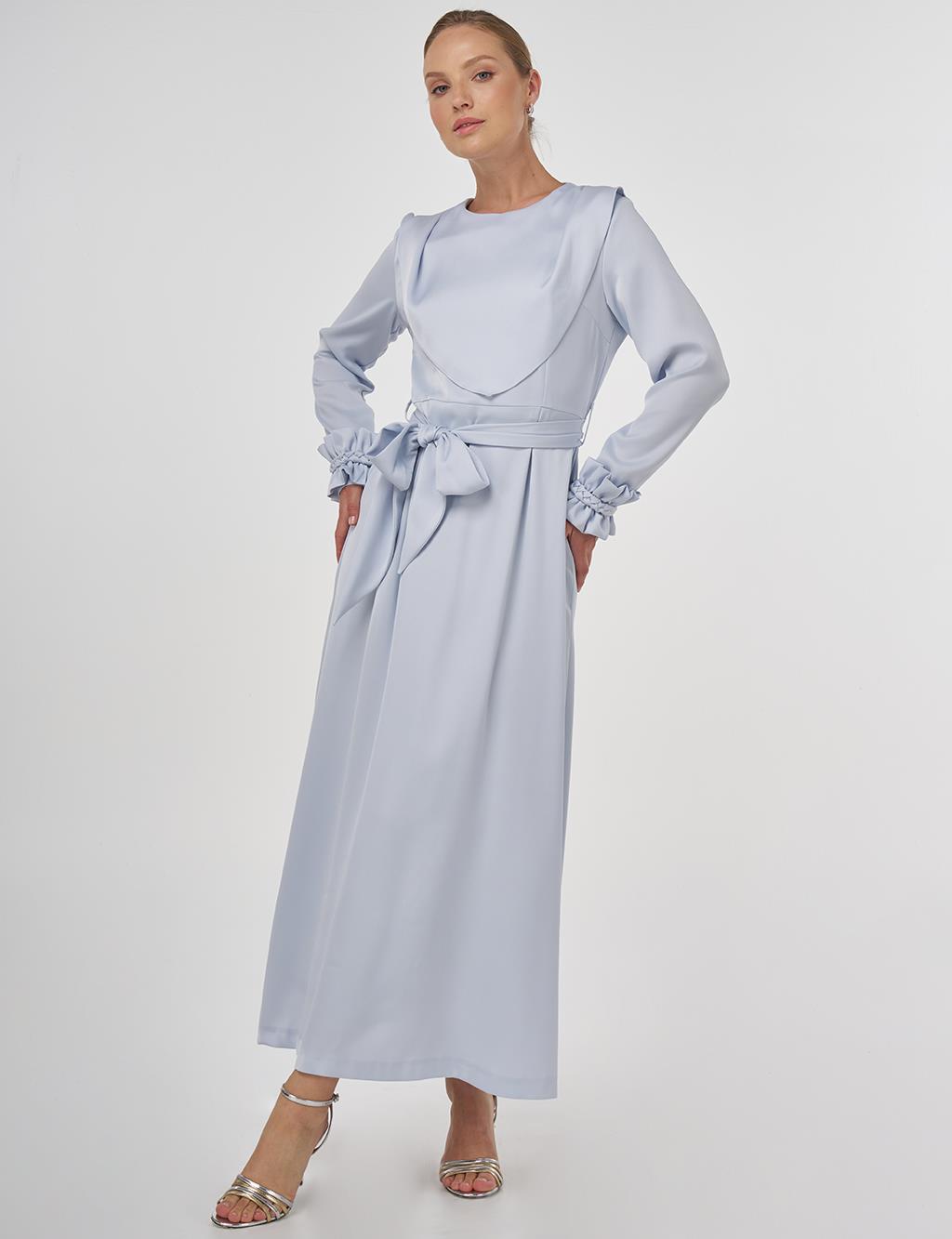 Satin Dress with Collar Detail Blue