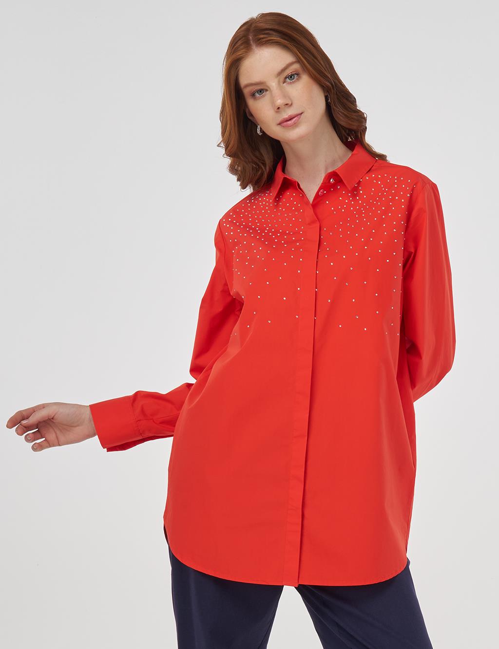 Hotfix Printed Cotton Tunic Poppy Red