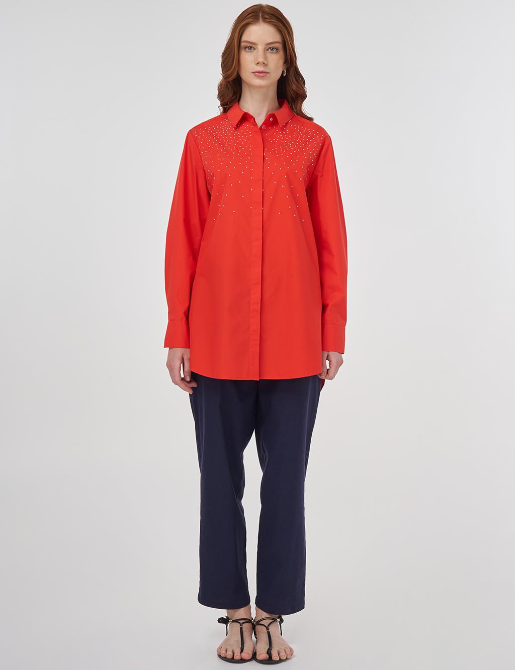 Hotfix Printed Cotton Tunic Poppy Red