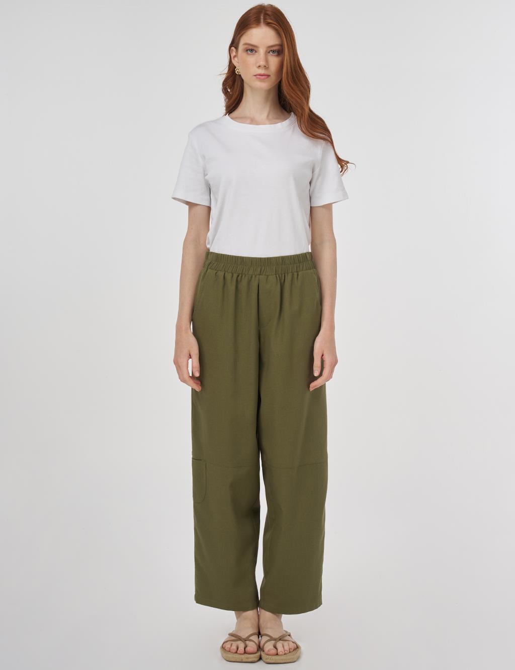 Relaxed Fit Viscose Pants Khaki