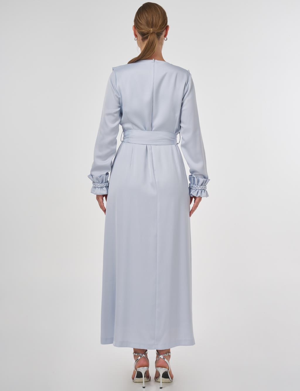 Satin Dress with Collar Detail Blue