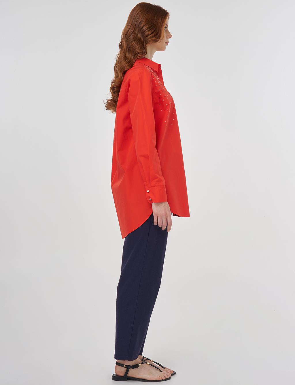 Hotfix Printed Cotton Tunic Poppy Red