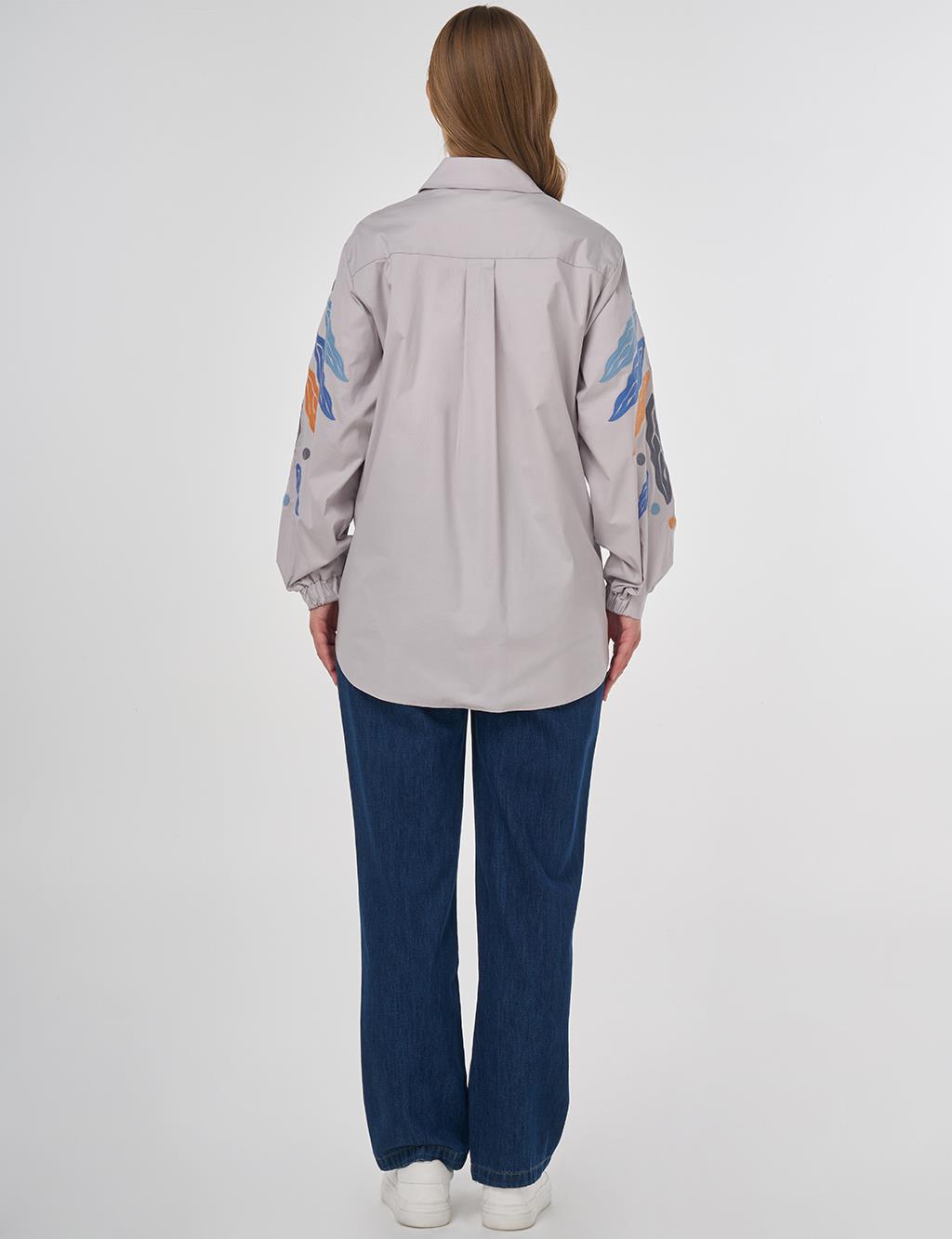 Embroidered Cotton Tunic in Light Grey