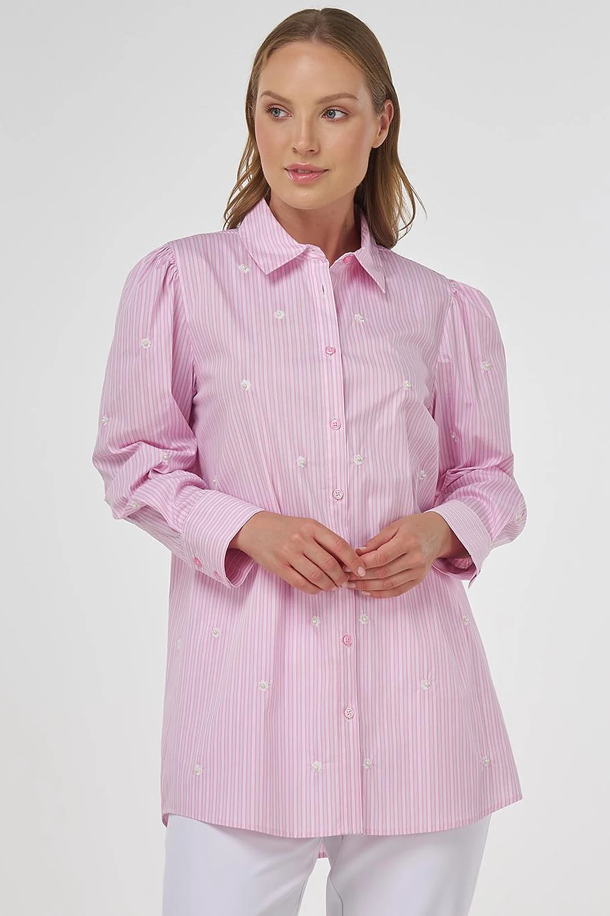 Pearl Detailed Viscose Tunic Pink 
