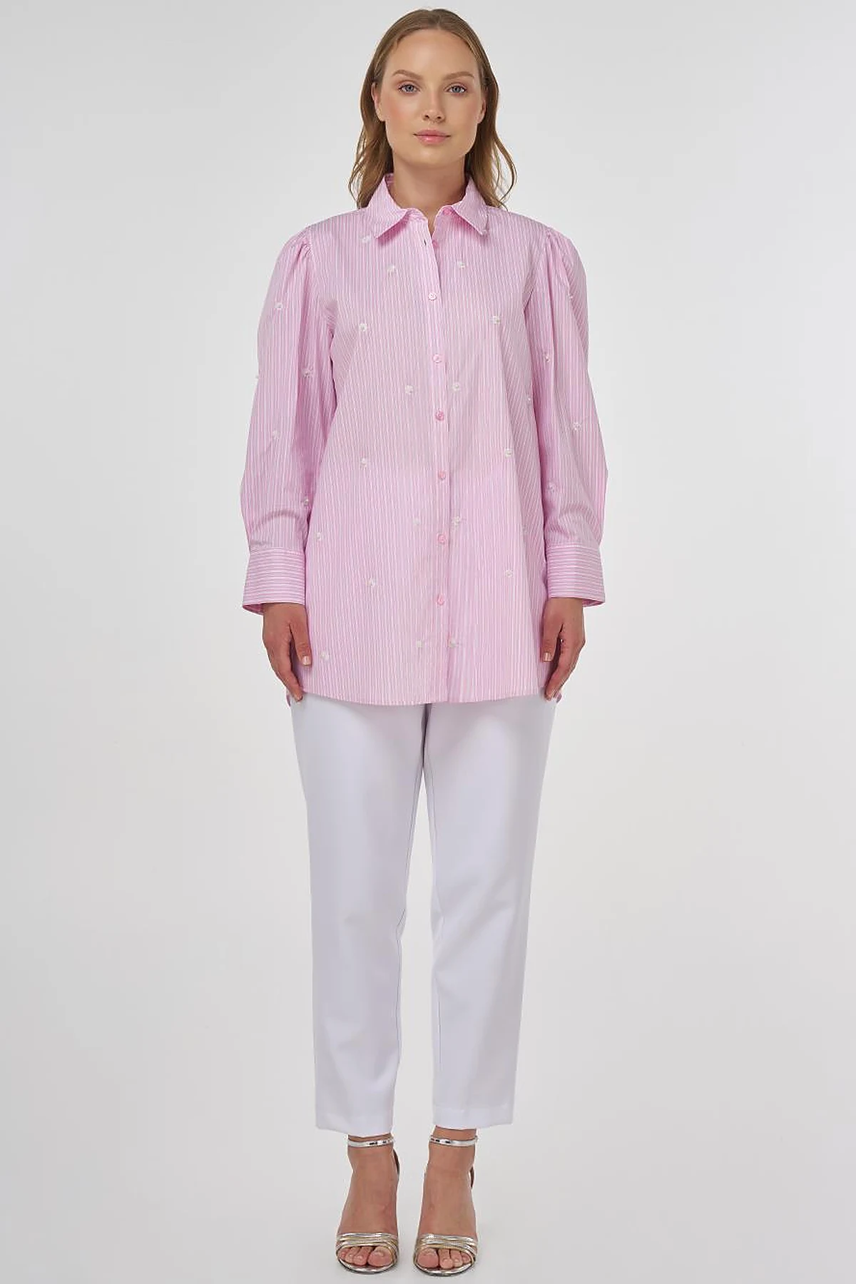Pearl Detailed Viscose Tunic Pink 