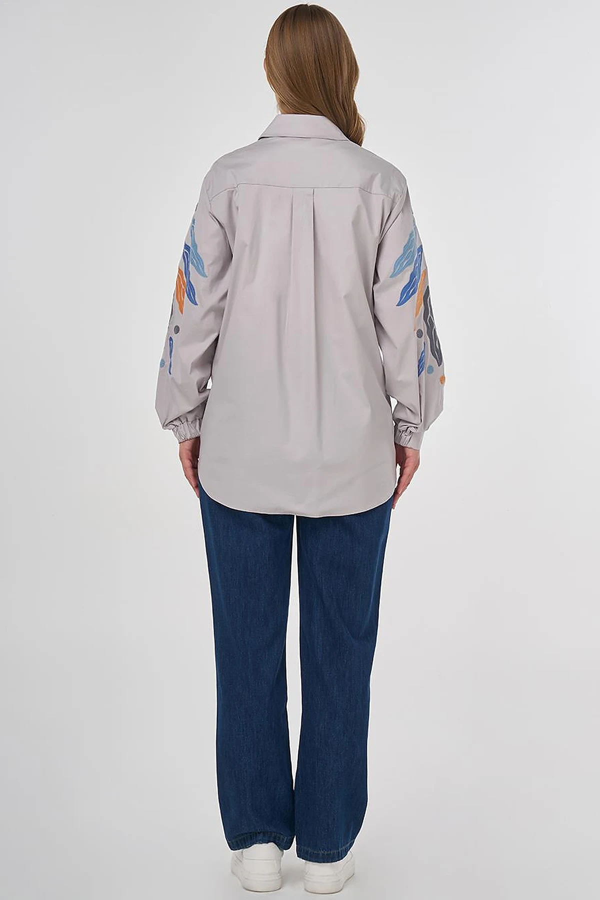 Embroidered Cotton Tunic in Light Grey