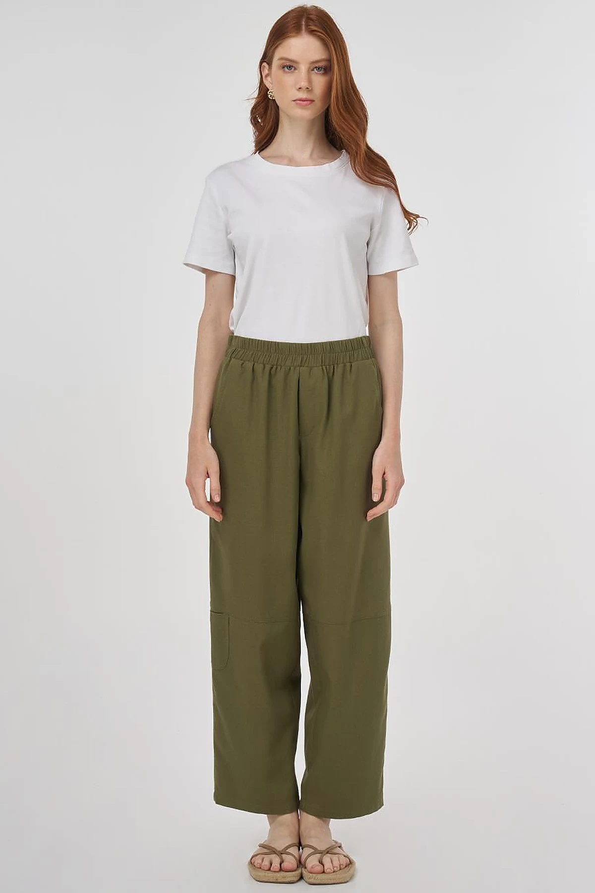 Relaxed Fit Viscose Pants Khaki
