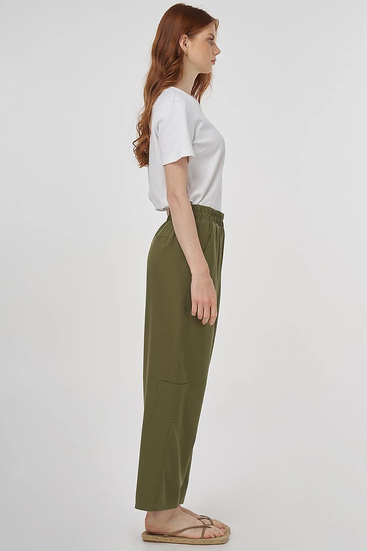 Relaxed Fit Viscose Pants Khaki