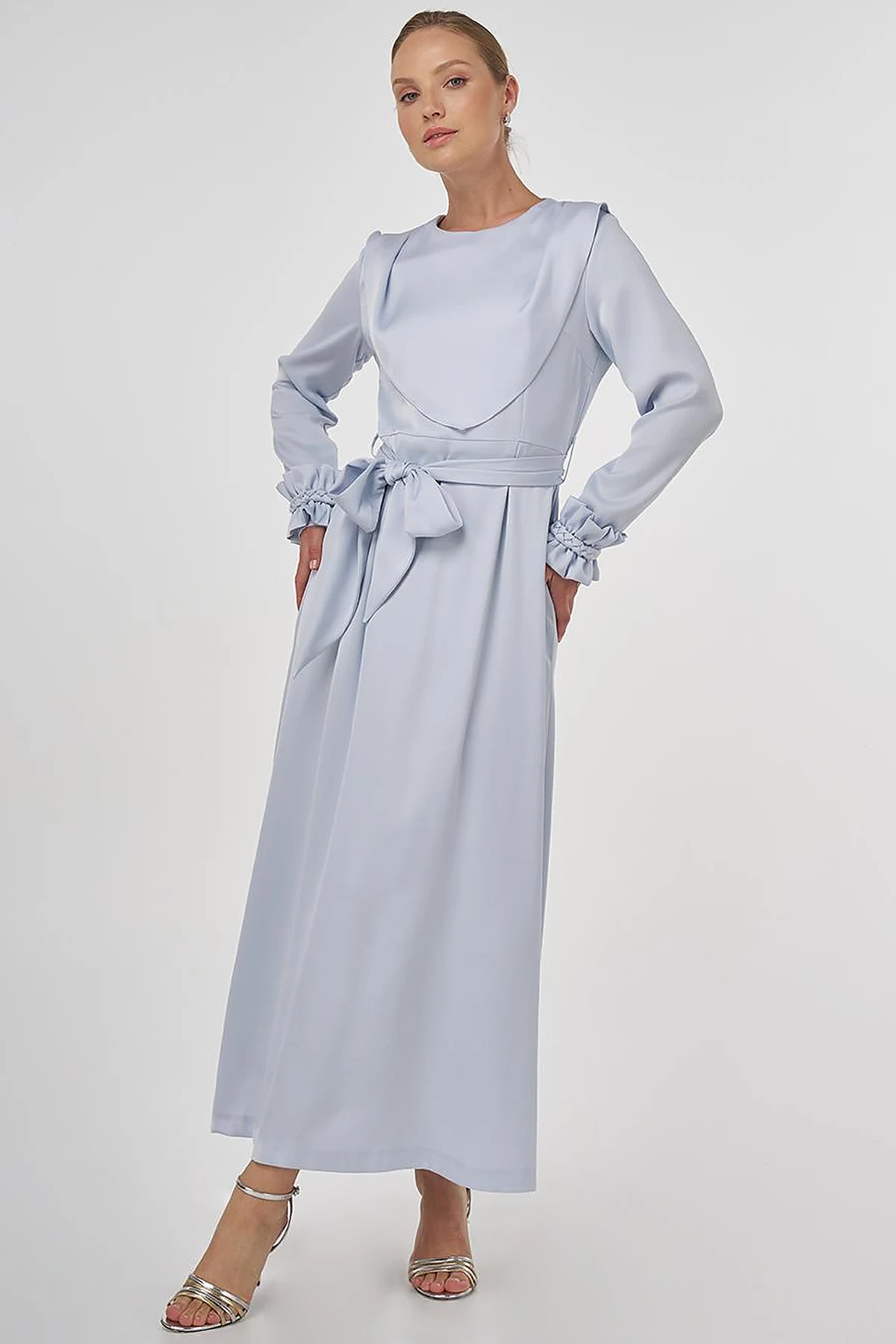 Satin Dress with Collar Detail Blue