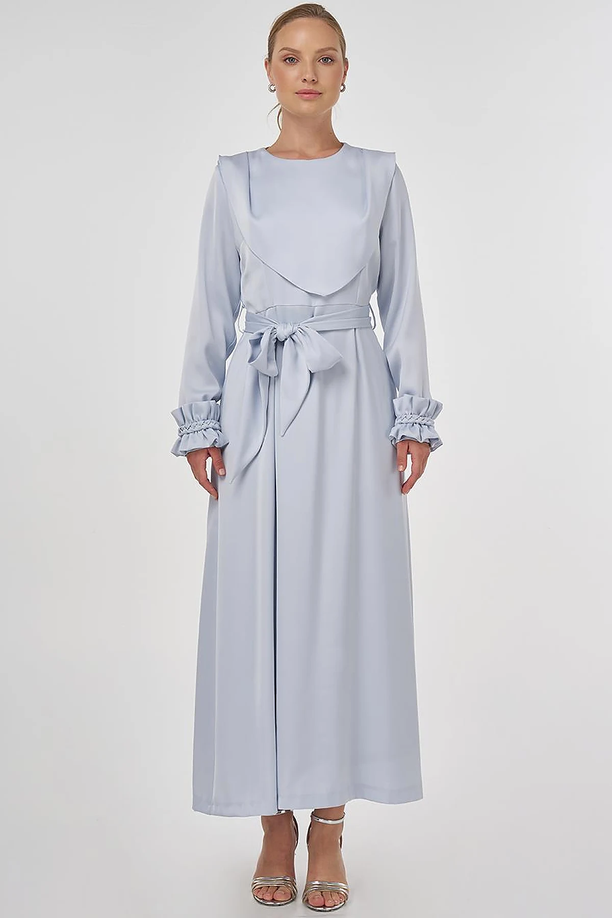 Satin Dress with Collar Detail Blue