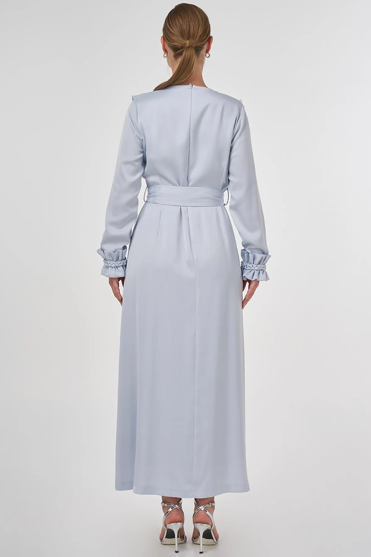 Satin Dress with Collar Detail Blue