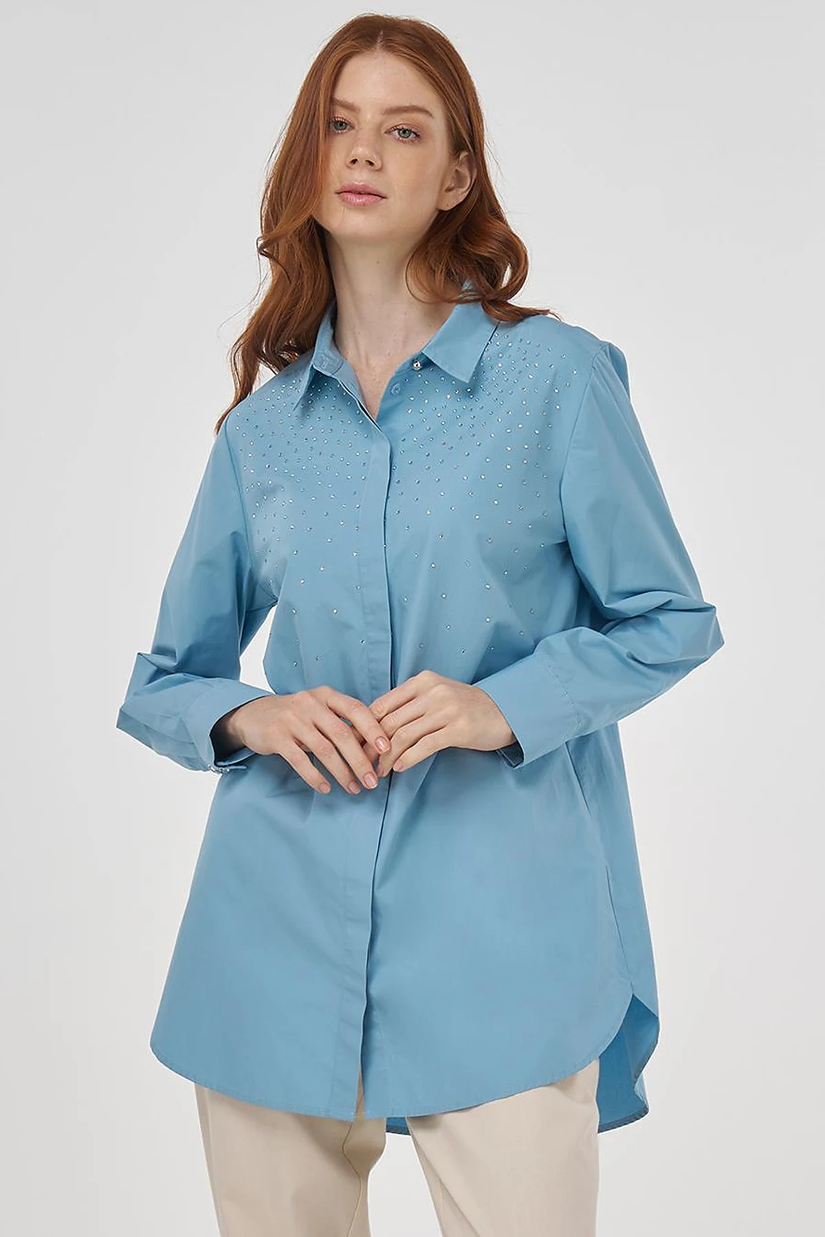 100% Cotton Tunic with Hotfix Print Dusty Smoke