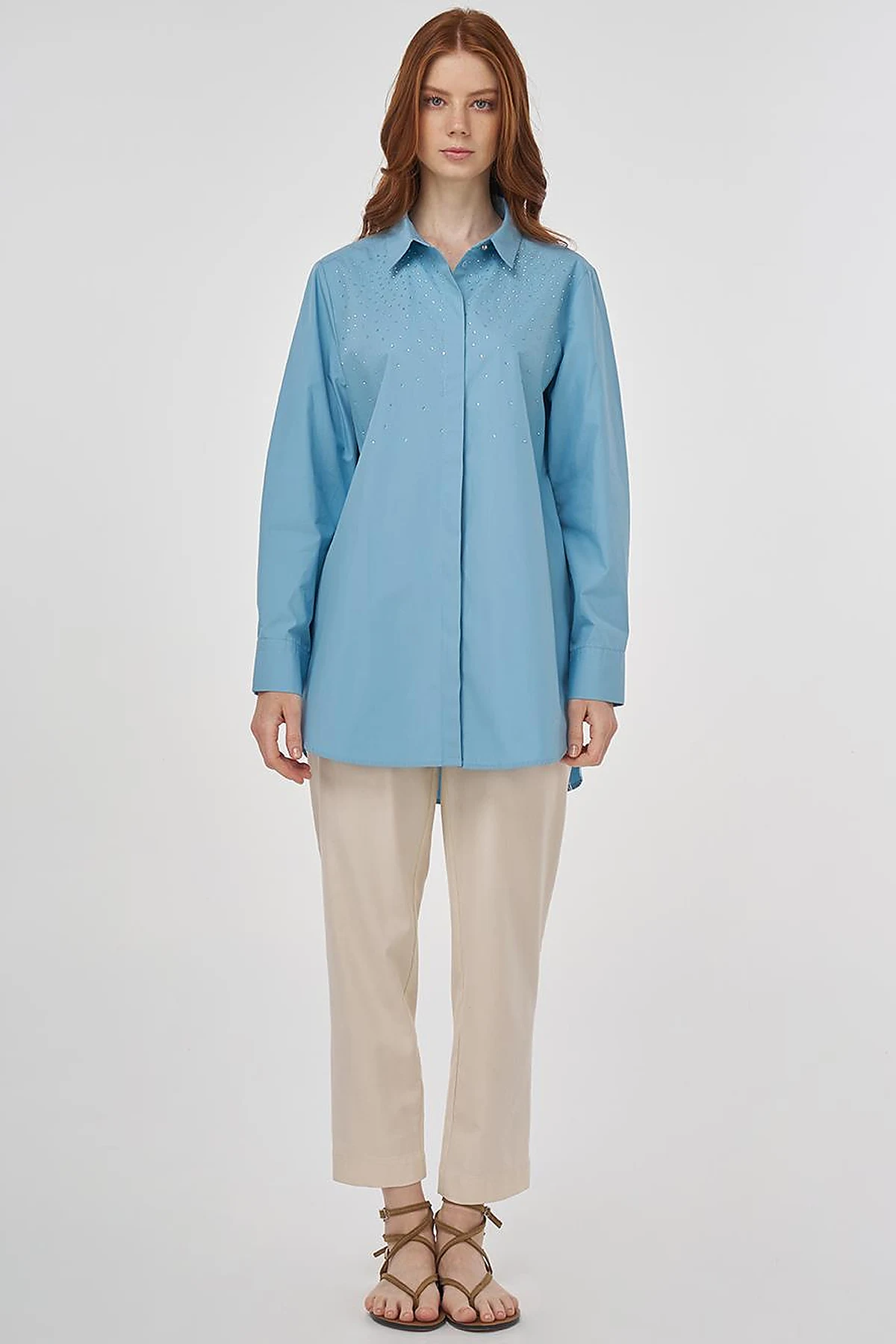 100% Cotton Tunic with Hotfix Print Dusty Smoke