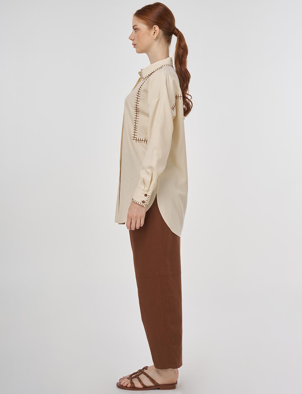 Topstitched Modal Tunic in Cream