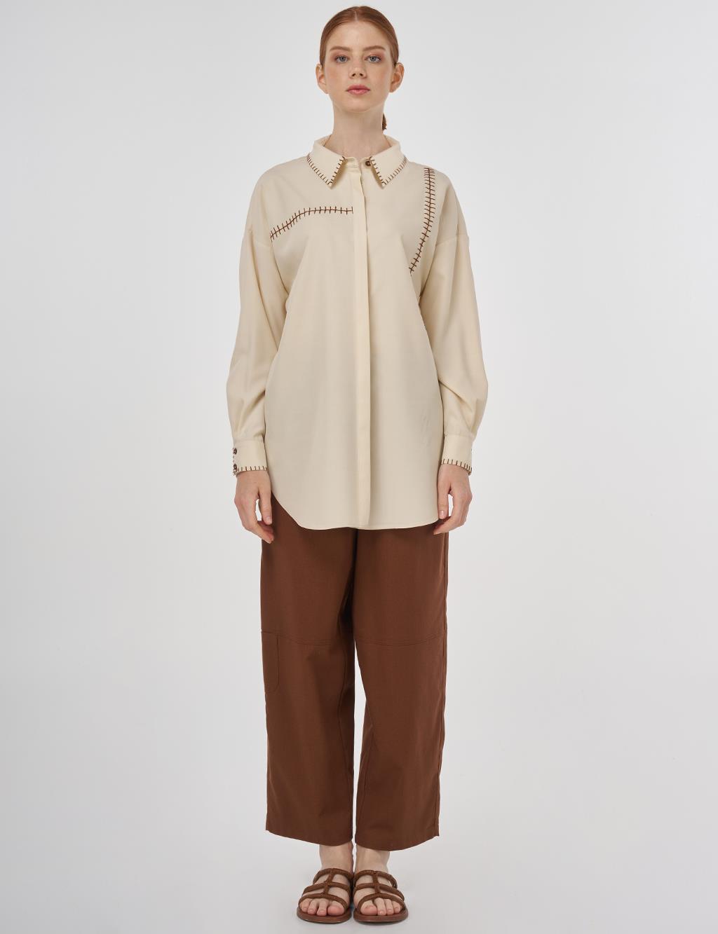 Topstitched Modal Tunic in Cream