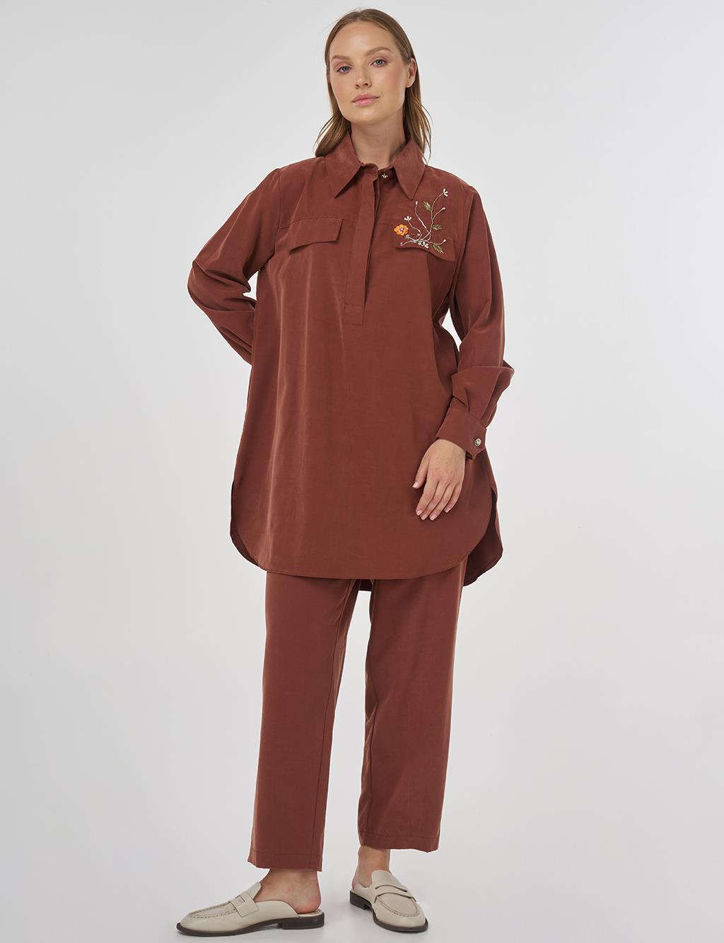 Modal Two-Piece Set with Flap Pockets Brown