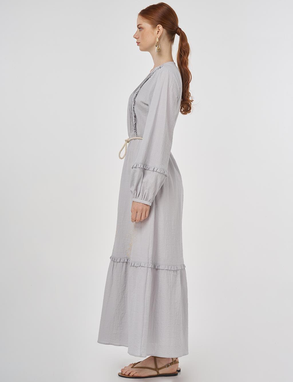 Ruffle Detailed Crinkled Dress Blue