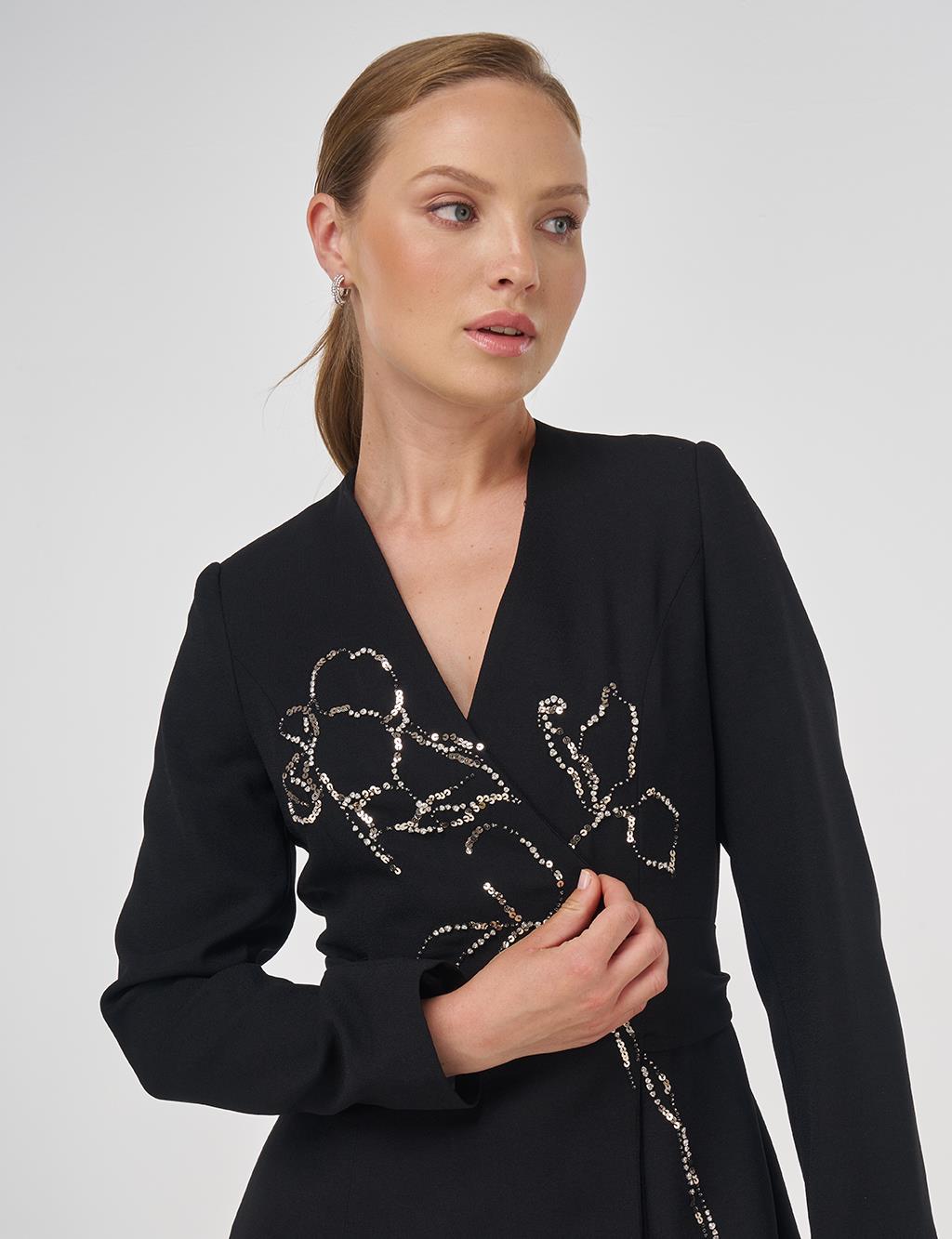 Sequin Embroidered Two-Piece Set Black