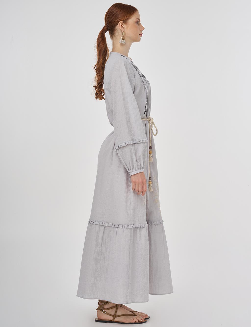 Ruffle Detailed Crinkled Dress Blue