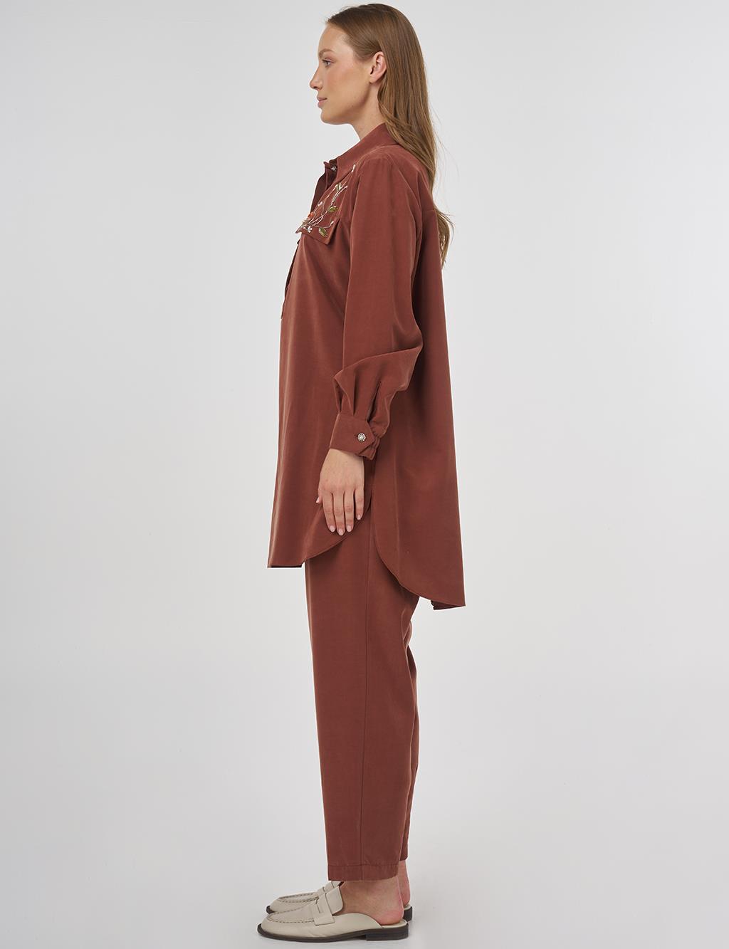 Modal Two-Piece Set with Flap Pockets Brown