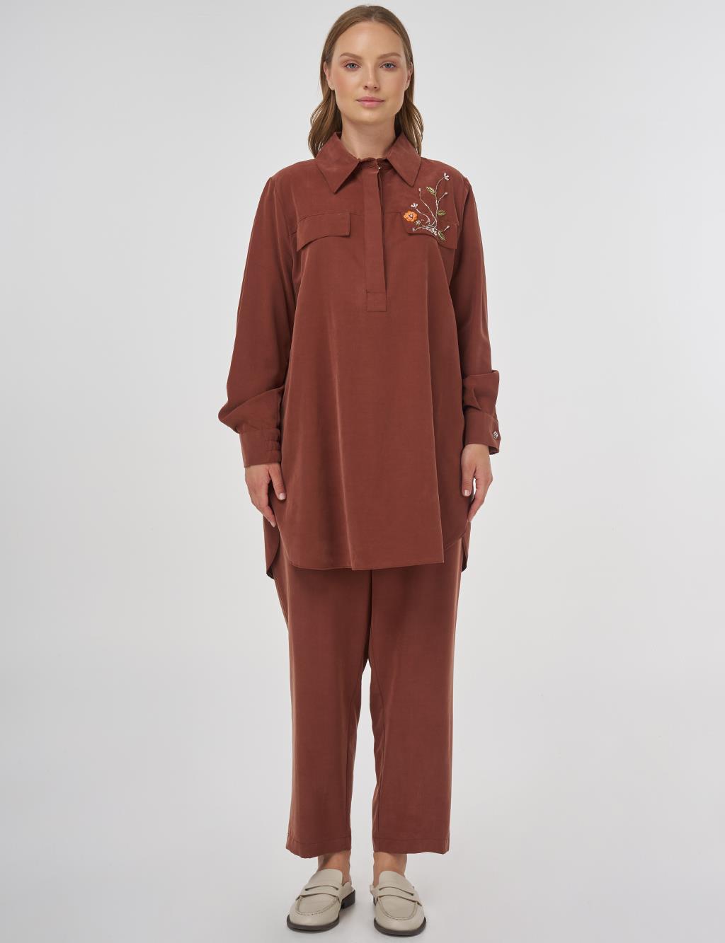 Modal Two-Piece Set with Flap Pockets Brown