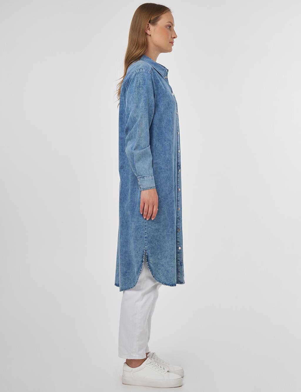 Lazer Kesim Detaylı Lyocell Tunik Havlu Yıkama 