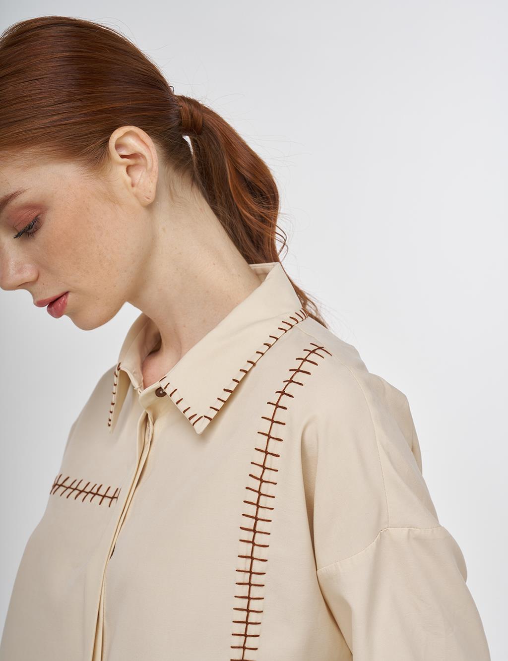 Topstitched Modal Tunic in Cream