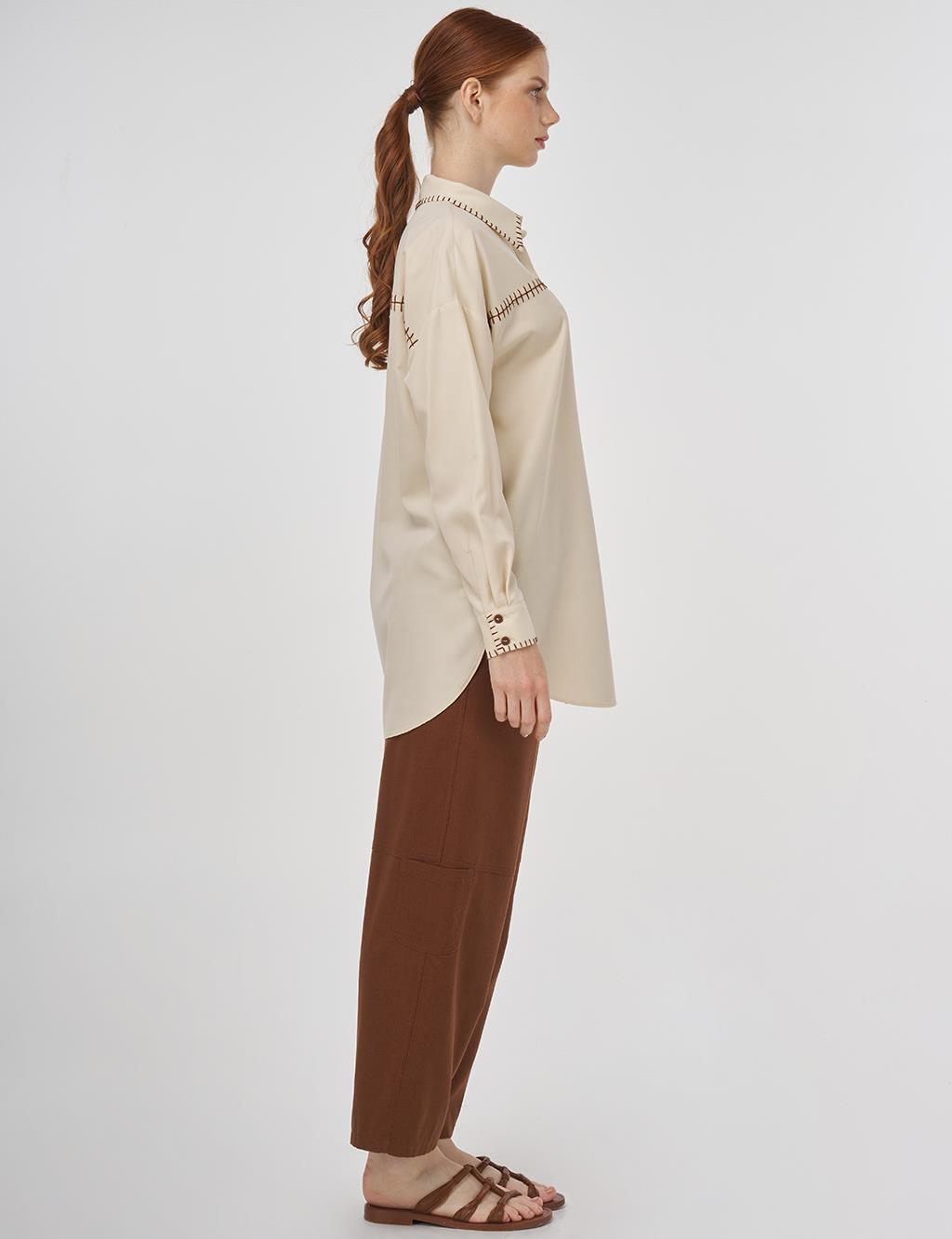 Topstitched Modal Tunic in Cream