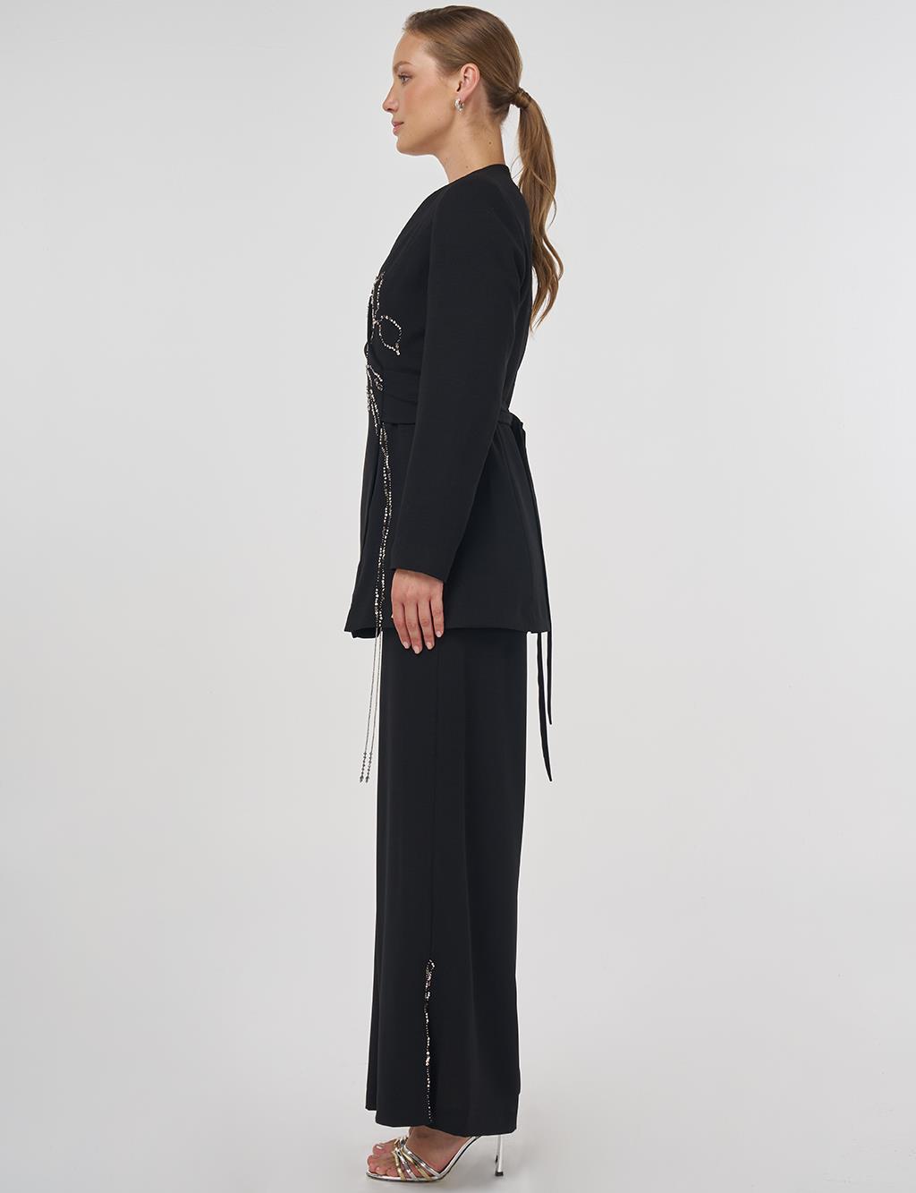 Sequin Embroidered Two-Piece Set Black